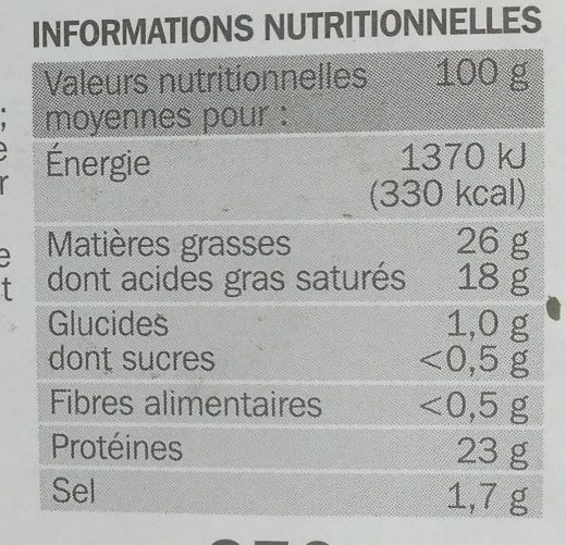 Raclette 3 poivres 26 % Mat. Gr. - Nutrition facts - fr