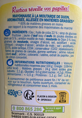 Mayonnaise Allégé à la moutarde de Dijon - Nutrition facts - fr
