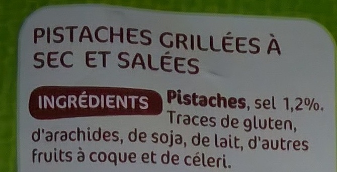 Pistaches grillées à sec - Ingredientes - fr