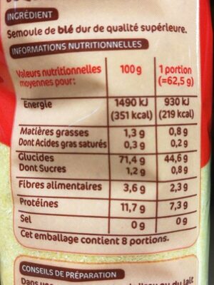 Semoule de blé fine qualité supérieure - Nutrition facts - fr