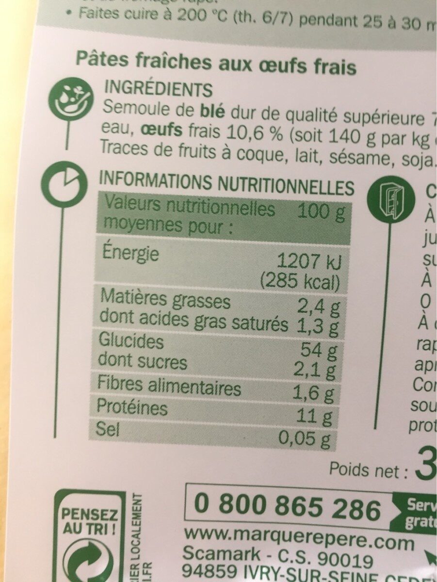 Feuilles de lasagne - Nutrition facts - fr