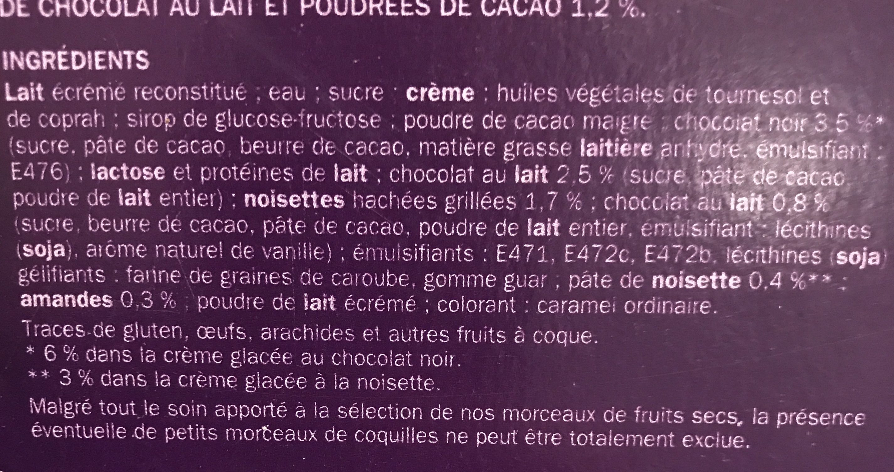 Bûche glacée Crèmes glacées chocolat et noisette - Ingrédients