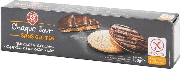 Biscuits sablés nappés au chocolat noir sans gluten - Produit