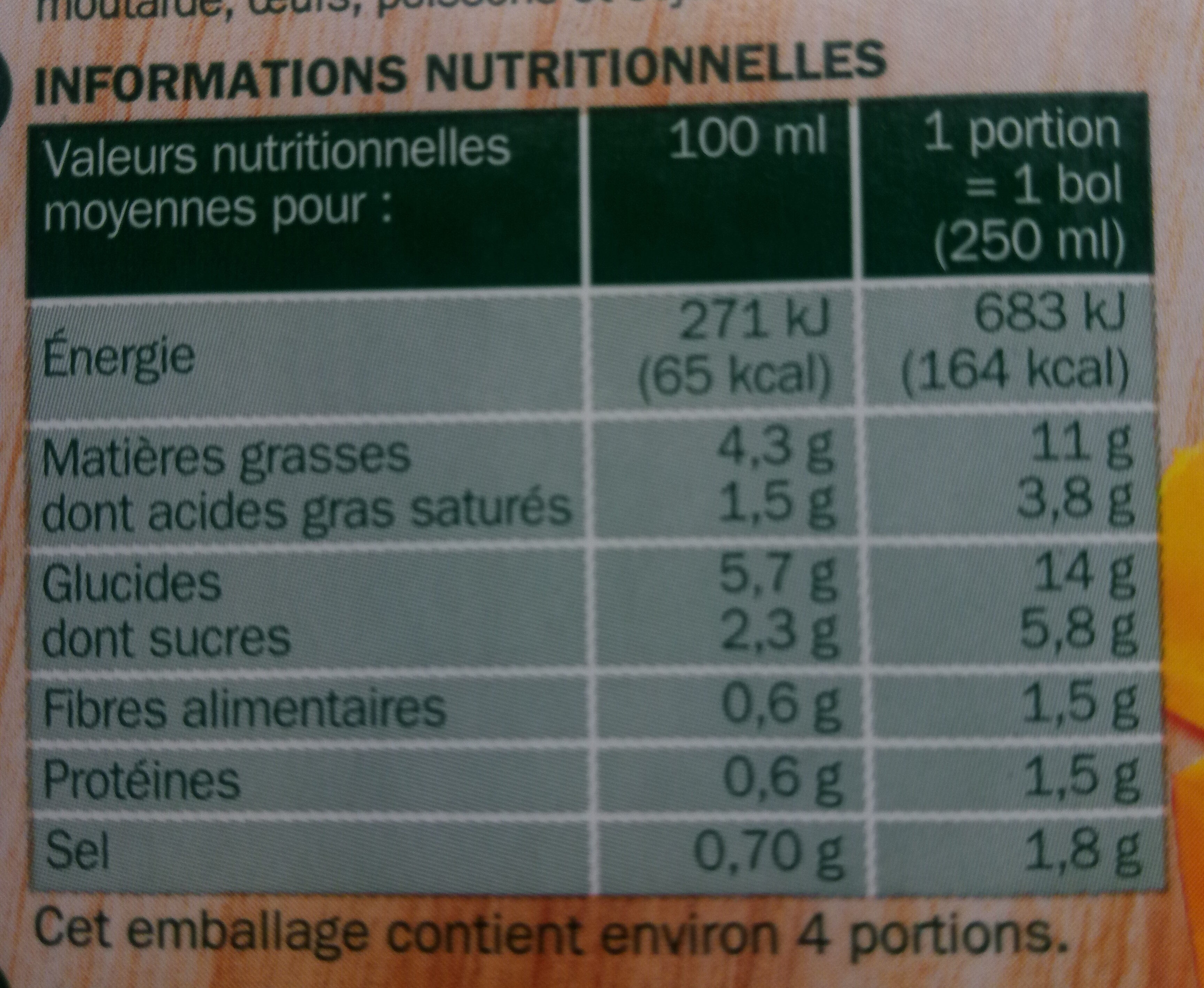 Potage gourmand Regal Soupe 8 legumes a la creme - Nutrition facts - fr