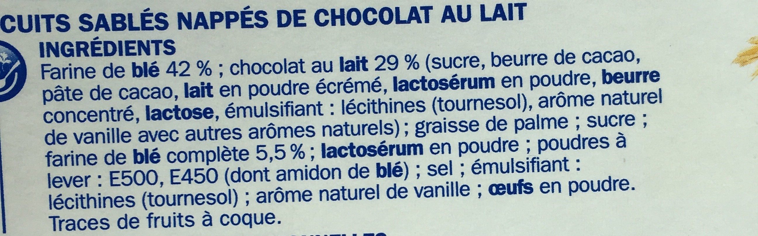 Sablé céréales P'tit Déli Chocolat au lait pocket - المكونات - fr