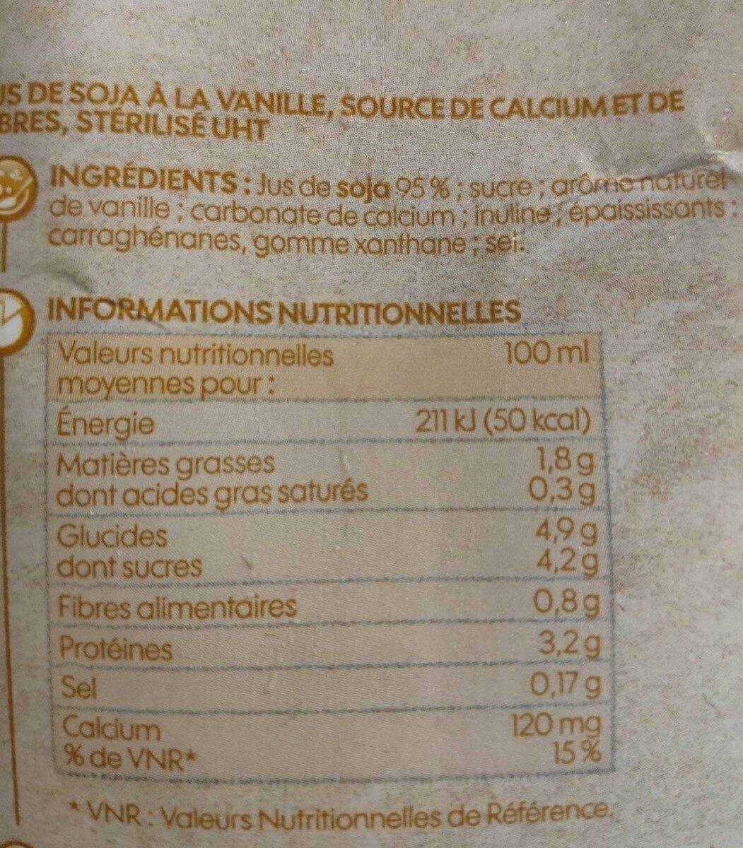 Boisson au soja vanille brique - 1 l PACK - Näringsfakta - fr