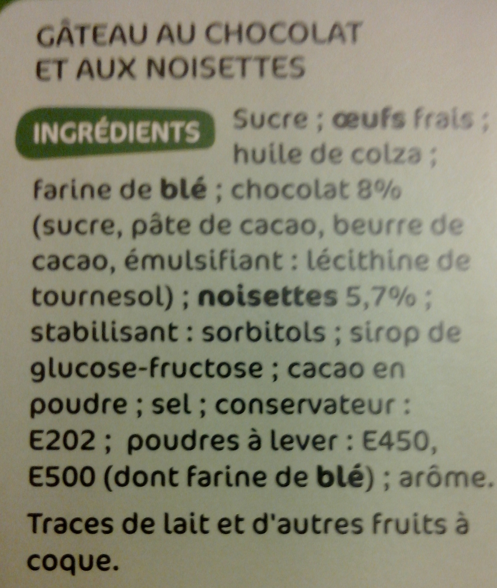 Brownie Chocolat Noisettes - Ingredients - fr