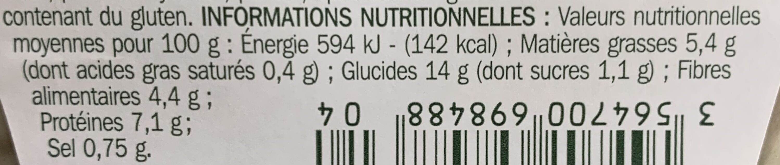 Salade de lentilles - Nutrition facts - fr