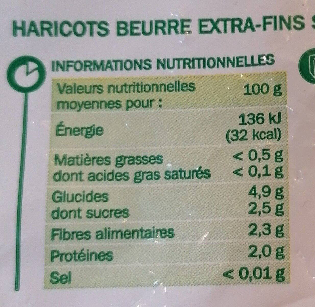 Haricots beurre Extra fins - Nährwertangaben - fr