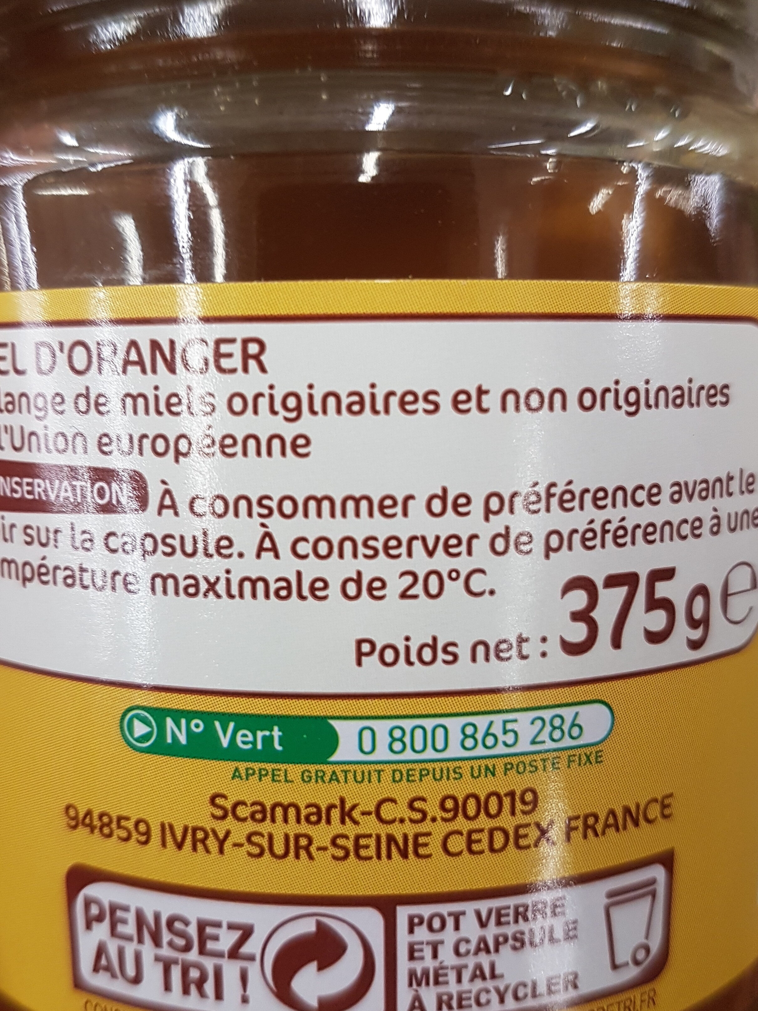 Miel fleur d'oranger - Valori nutrizionali - fr