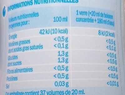 Frucci Zero Sucre - 75 cl - Nutrition facts - fr
