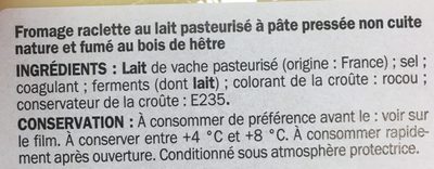 Fromage raclette Nature et fumé - 成分 - fr