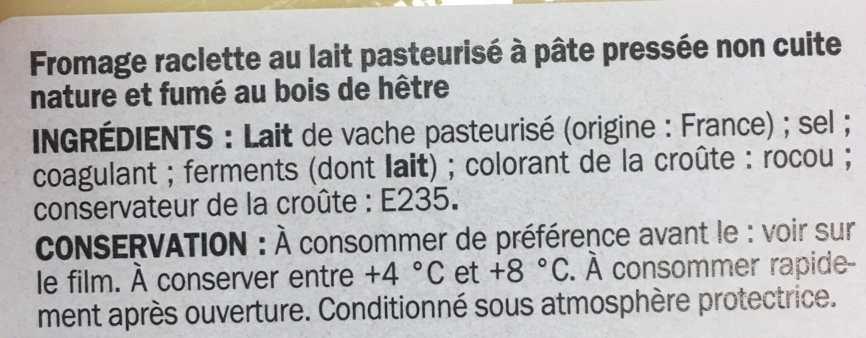 Fromage raclette Nature et fumé - 成分 - fr