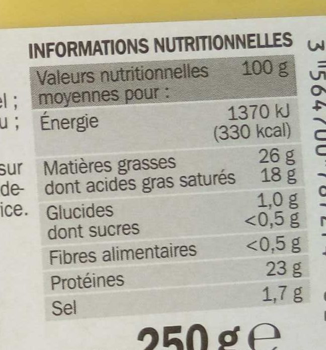 Raclette Fumée - Nutrition facts - fr