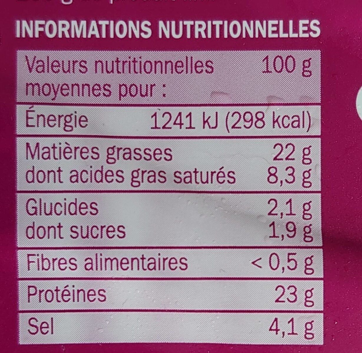 Chiffonnade de chorizo - Nutrition facts - fr