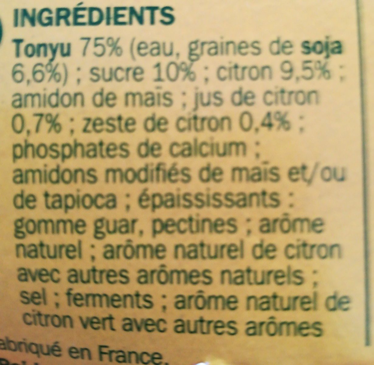 Spécialité au soja citron - Ingredients - fr