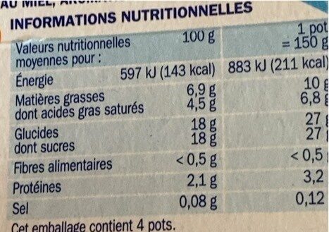 Yaourt Grecque sur Lit Miel - Nutrition facts - fr
