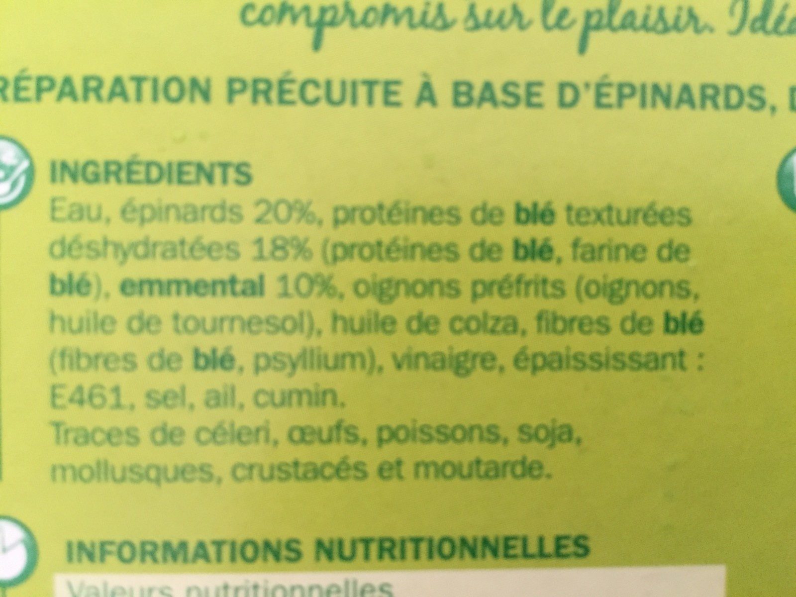 Galettes de blé épinards et emmental - Zutaten - fr