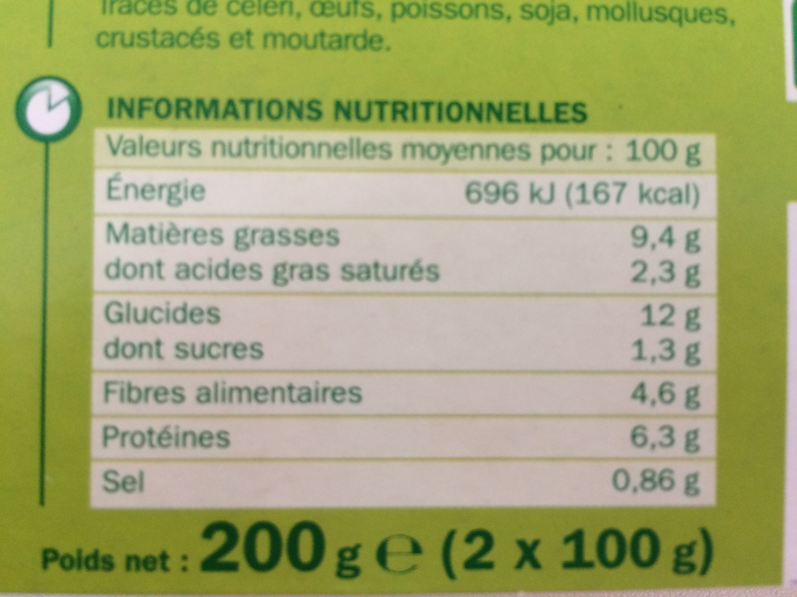 Galettes végétales céréales x 2 - Tableau nutritionnel