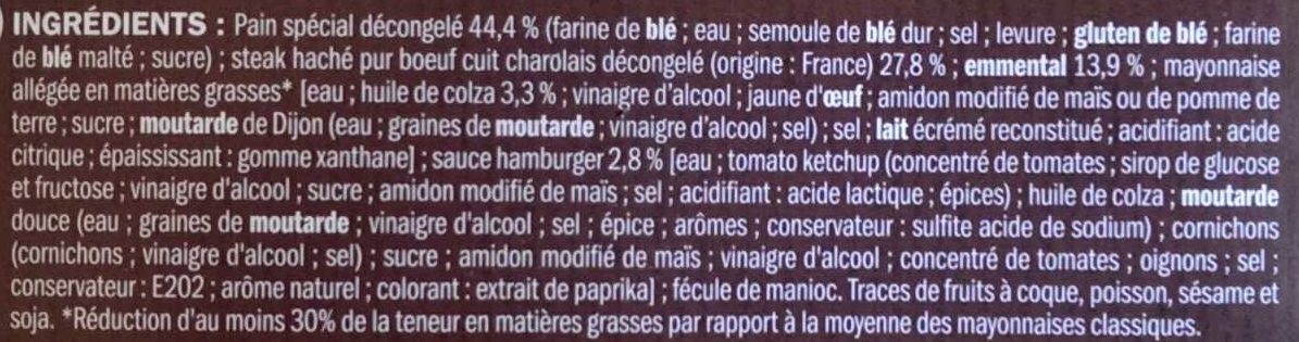 Burger Le Charolais, Bœuf & Emmental - Ingredients - fr