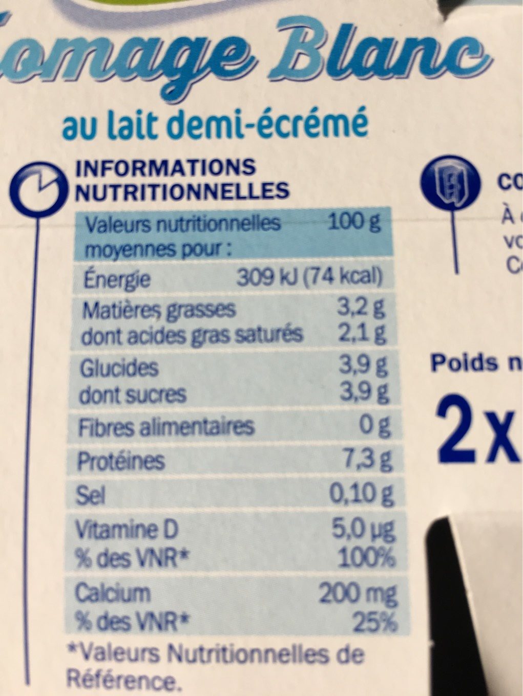 Fromage blanc 3% - Tableau nutritionnel