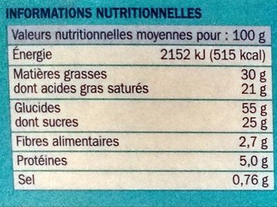 Sablés pur beurre noix de coco - Nutrition facts - fr