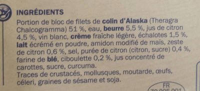 Colin alaska sauce beurre citron - Ingredients - fr