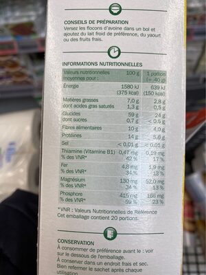 Flocons d'avoine - Información nutricional - fr
