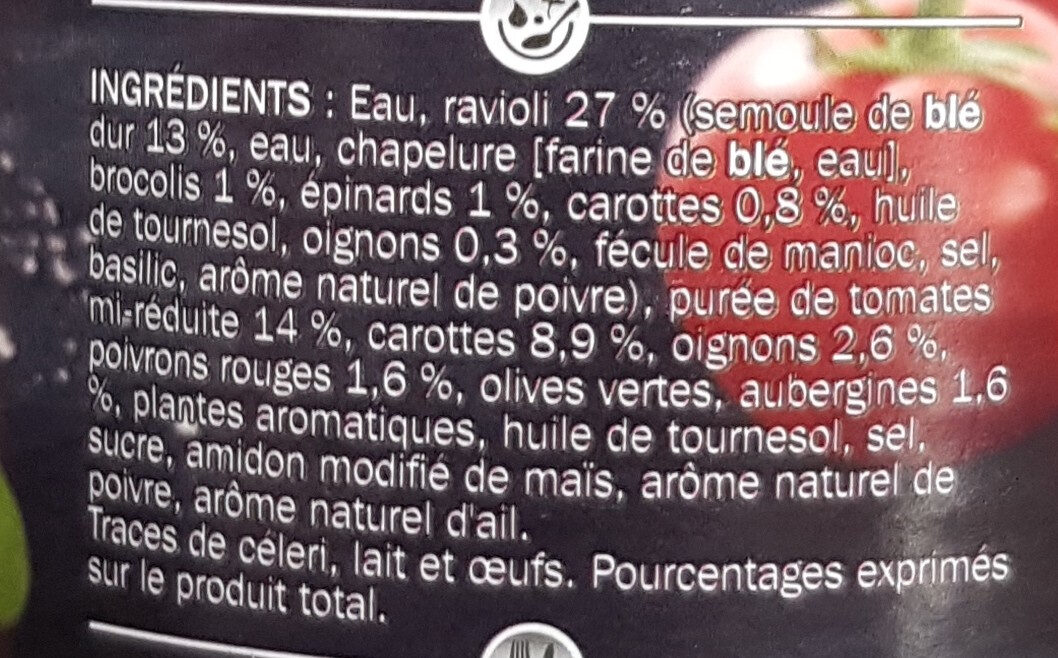 Raviolis aux 6 Légumes - 成分 - fr