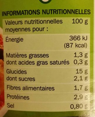 Raviolis aux 6 Légumes - 营养成分 - fr