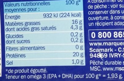 Filets de maquereaux grillés au naturel - Nutrition facts - fr