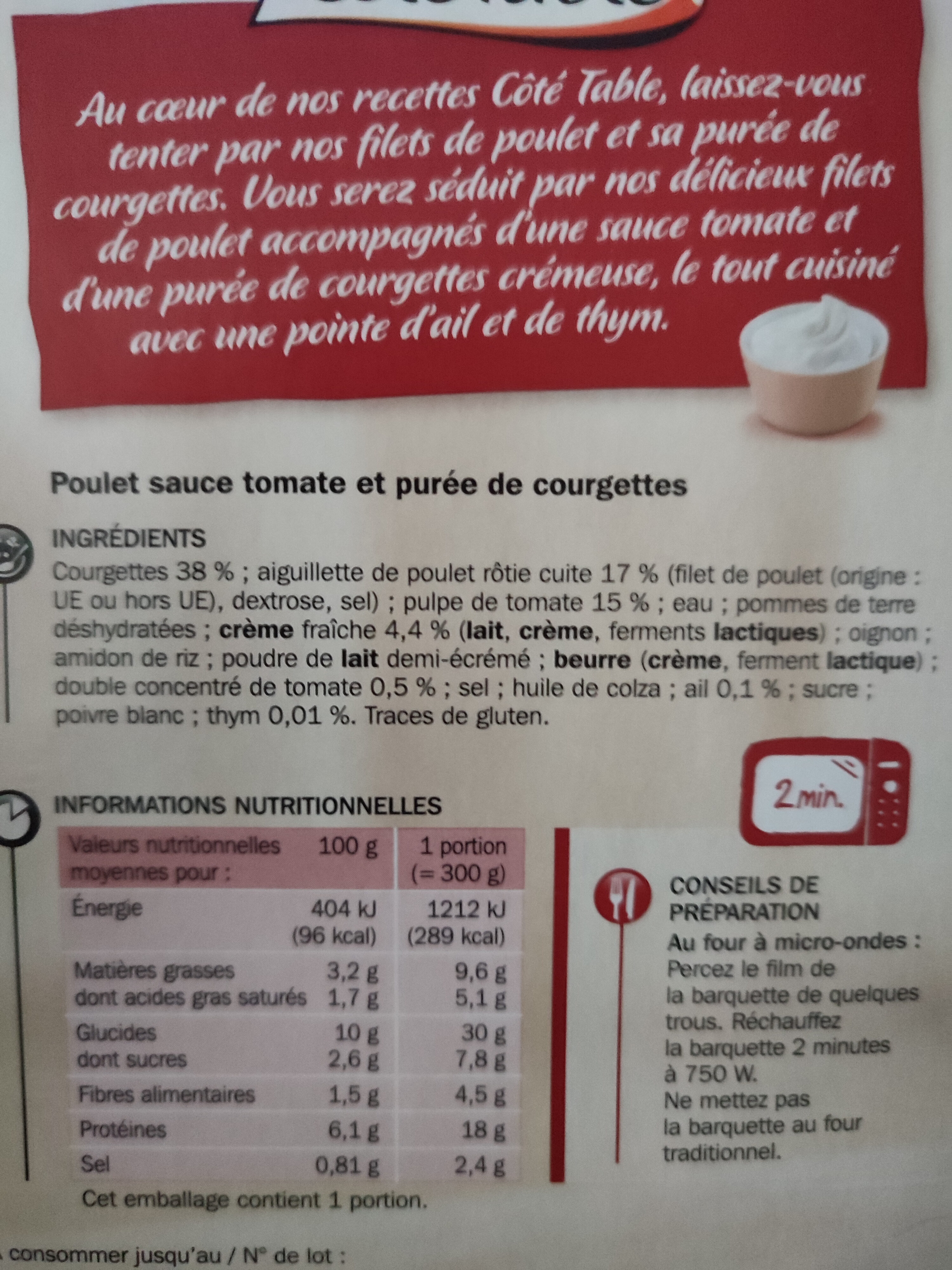 Poulet tomates purée courgettes - Ingrediënten - fr