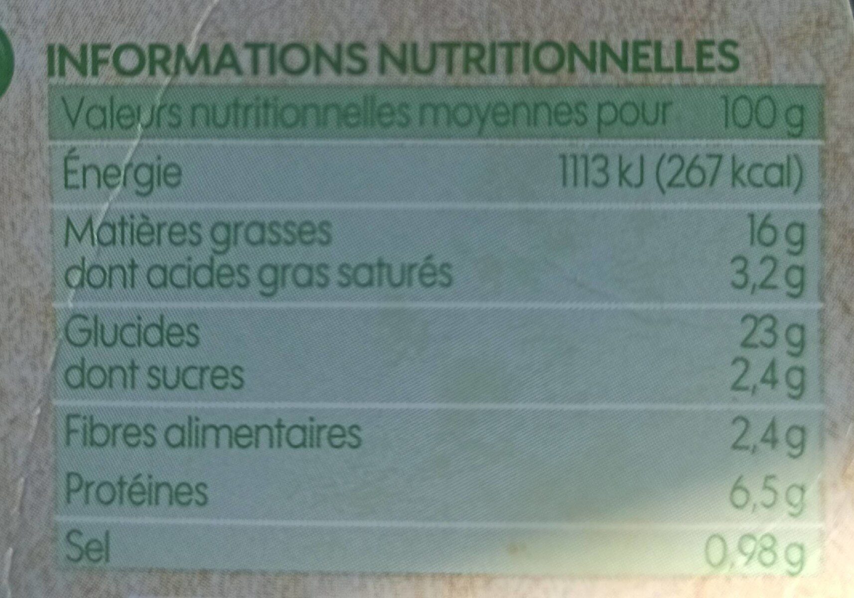 Wrap chèvre tomates x 2 - Nutrition facts - fr