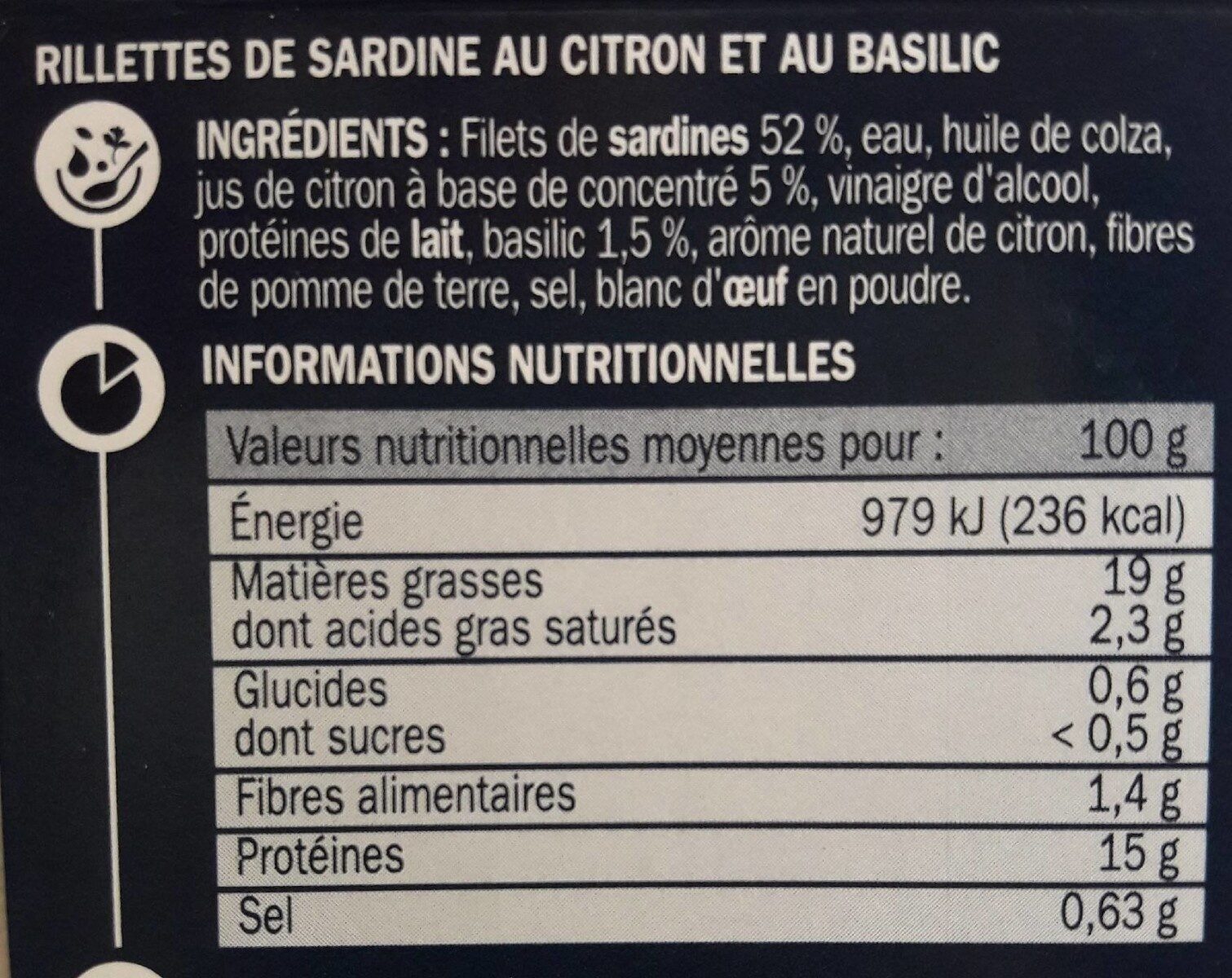 Rillettes de sardine citron basilic - Nutrition facts - fr