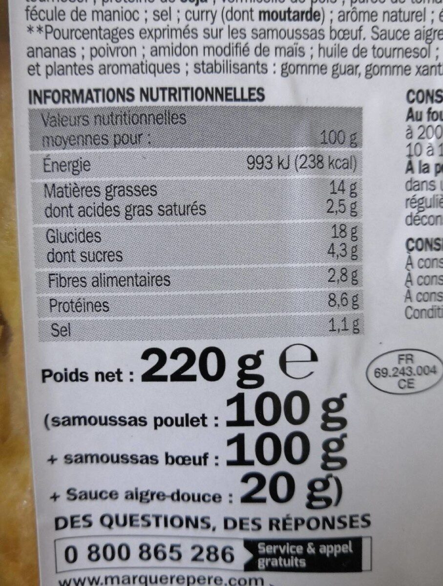 8 Mini samoussas - حقائق غذائية - fr