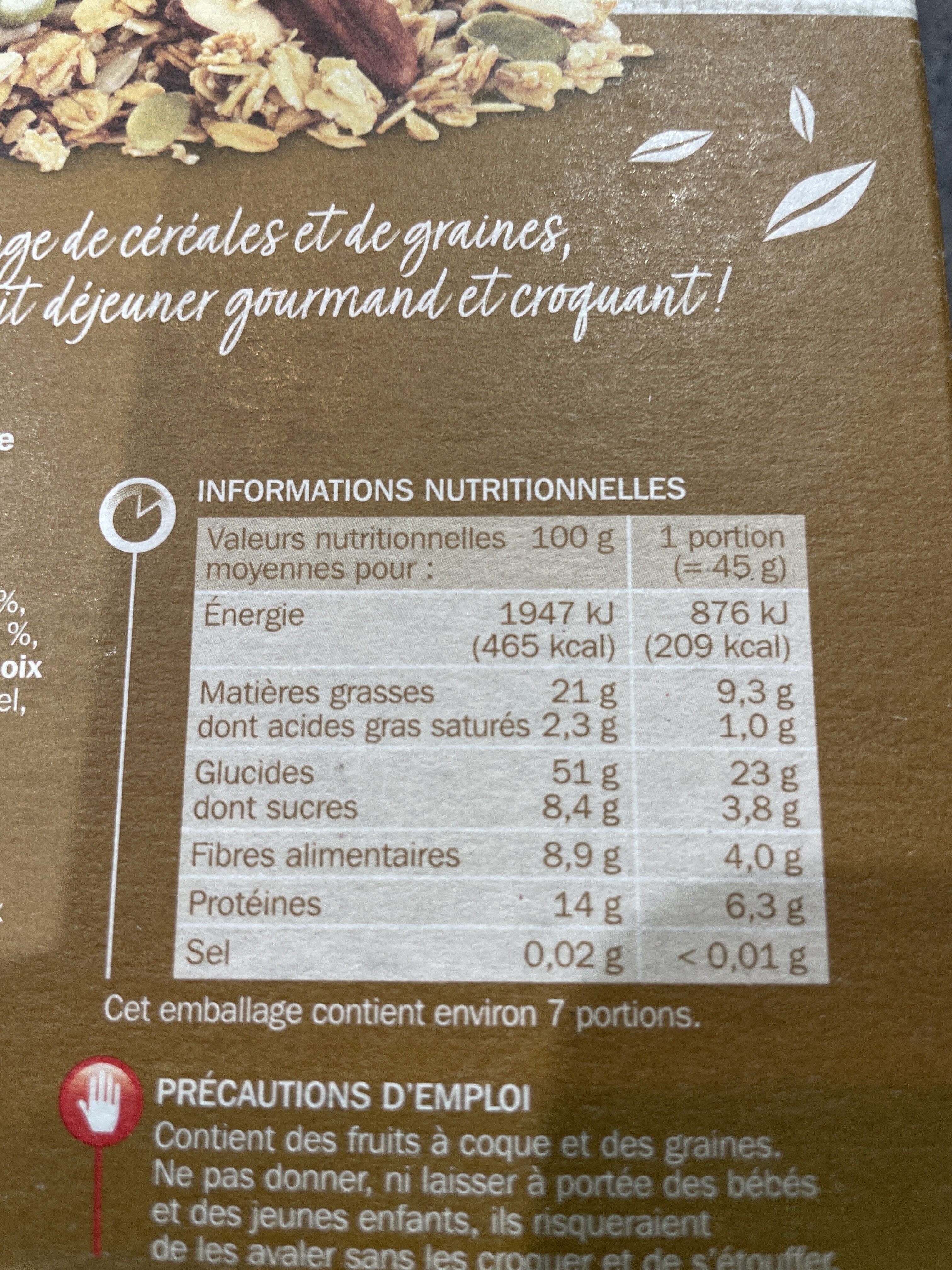 Grainéa granola noix - Tableau nutritionnel