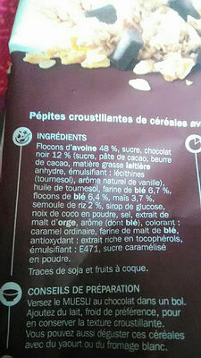Muesli pépites croustillantes chocolat - Ingredients - fr