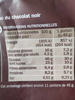 Muesli pépites croustillantes chocolat - Nutrition facts - fr