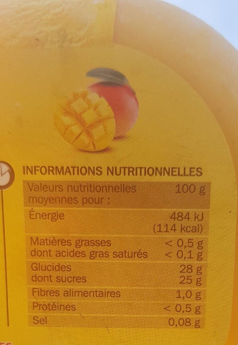 Sorbet plein fruit mangue - Tableau nutritionnel