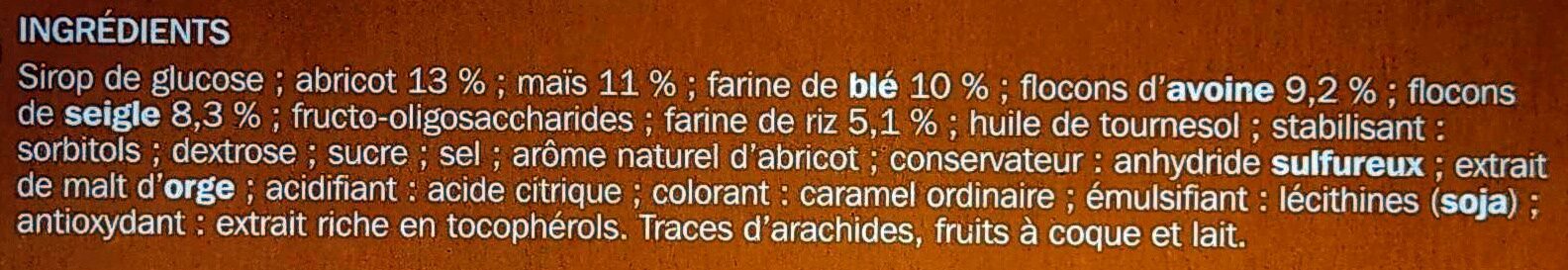 Grainéa Abricot barres aux 5 céréales Maîs,Blé, Seigle, Riz  x 6 barres - Ingrédients