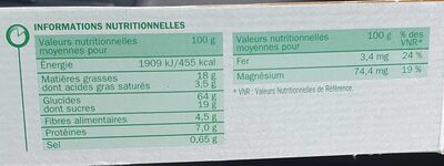 Biscuits Avoine & Chocolat - Nutrition facts - fr