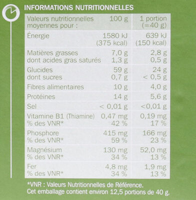 Flocons d'avoine - Grainéa - Tableau nutritionnel