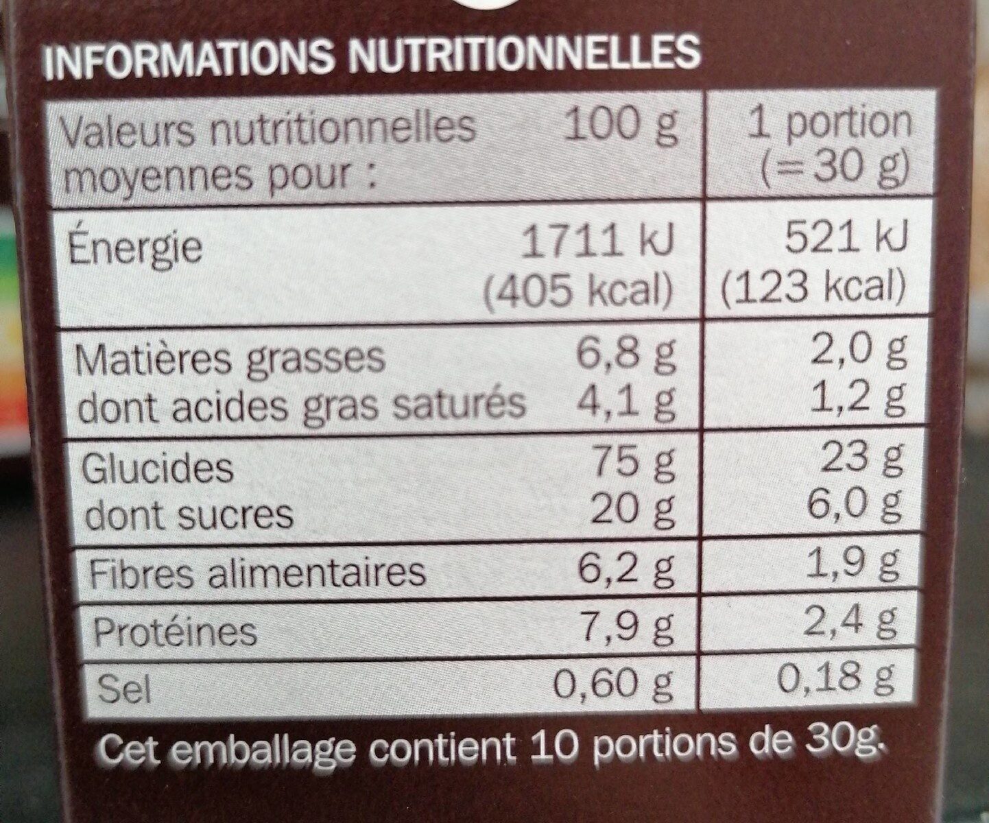 Pétales de céréales chocolat noir - Voedingswaarden - fr