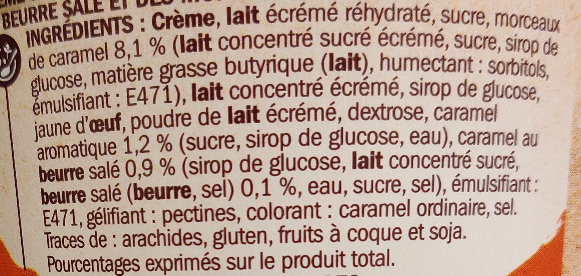 Crème glacée Caramel - Ingrédients