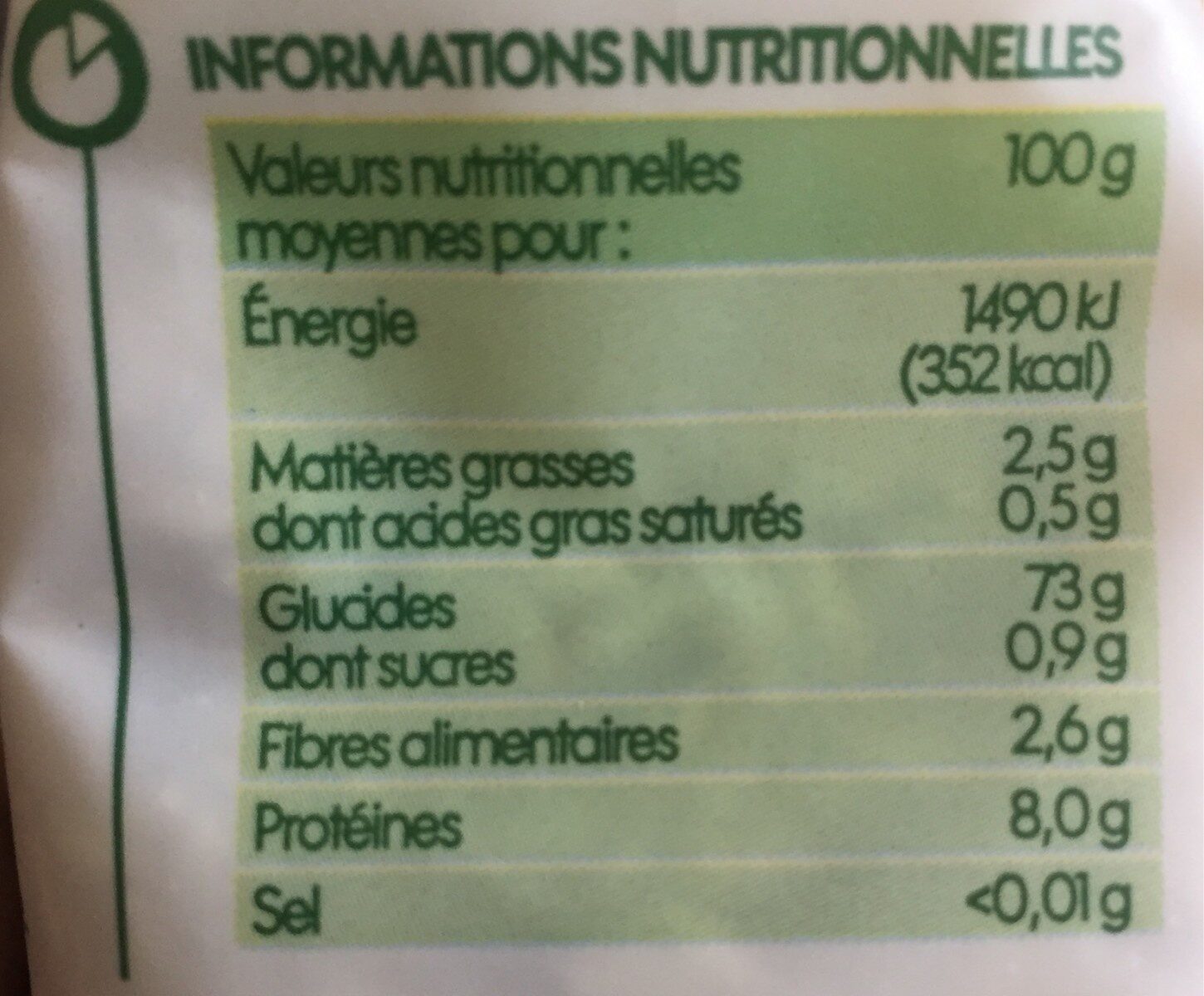 Duo de Riz de Camargue - Tableau nutritionnel