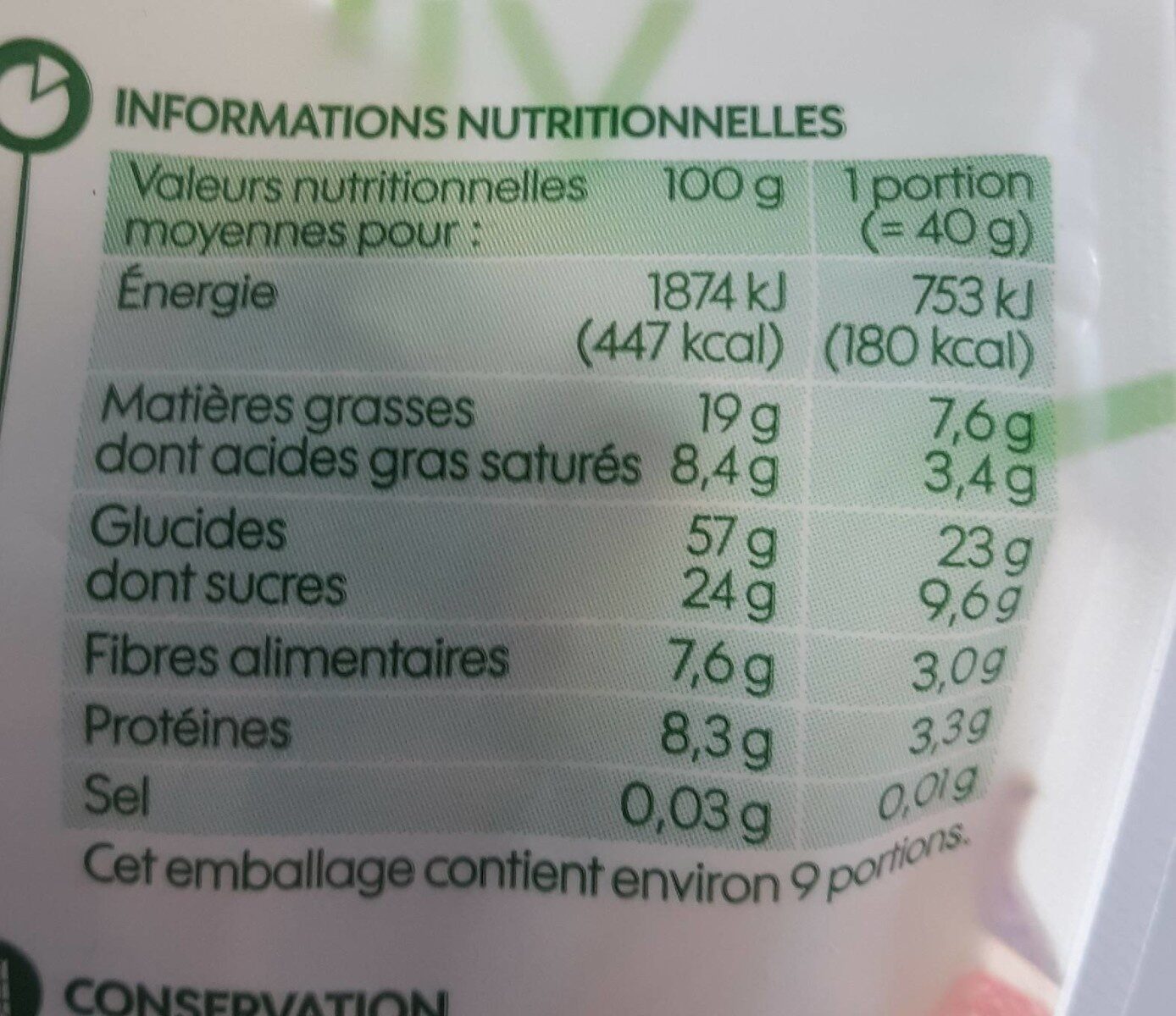 Muesli croustillant fruits secs - Voedingswaarden - fr