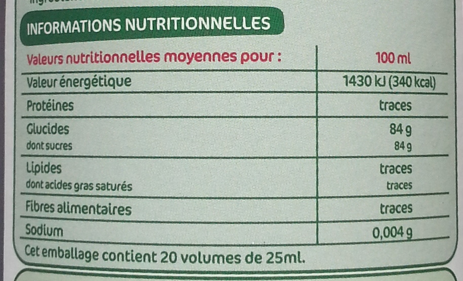 Sirop de cassis bio - Nutrition facts - fr