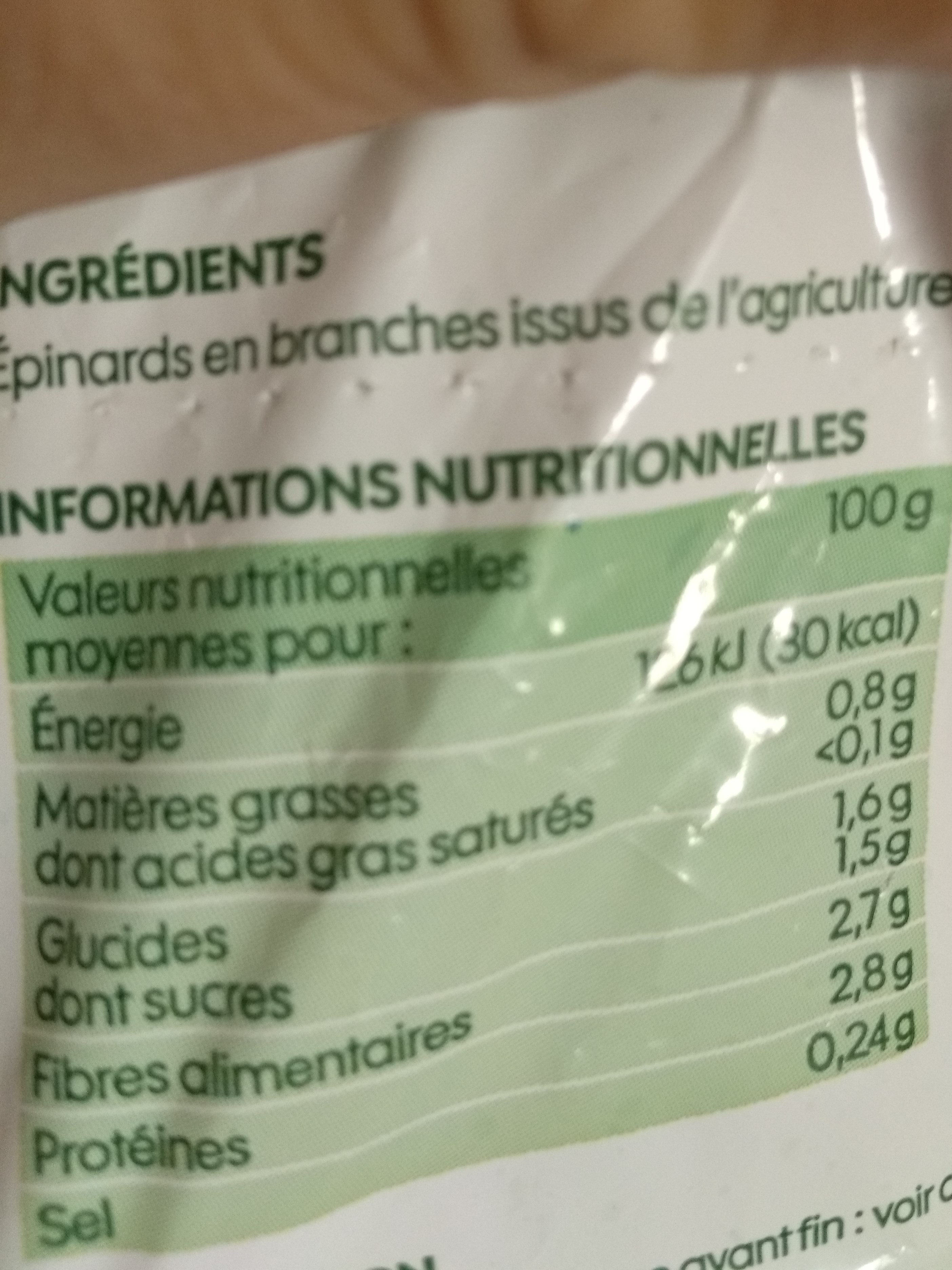 Epinards en branches bio - Nutrition facts - fr