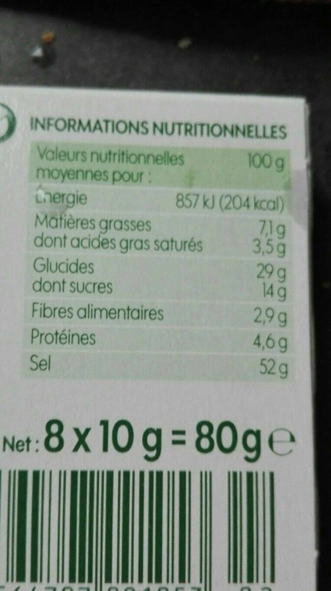 Bouillon de légumes aux aromates déshydraté x 8 - Nutrition facts - fr