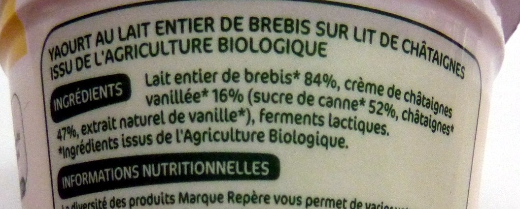 Yaourt de Brebis sur lit de Châtaigne - Ingrediënten - fr